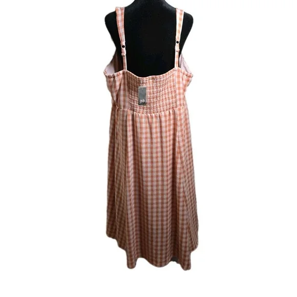 NWT Torrid Womens 2X 18/20 Peach Cream Gingham Button Top Midi Dress Square Neck - Picture 8 of 10